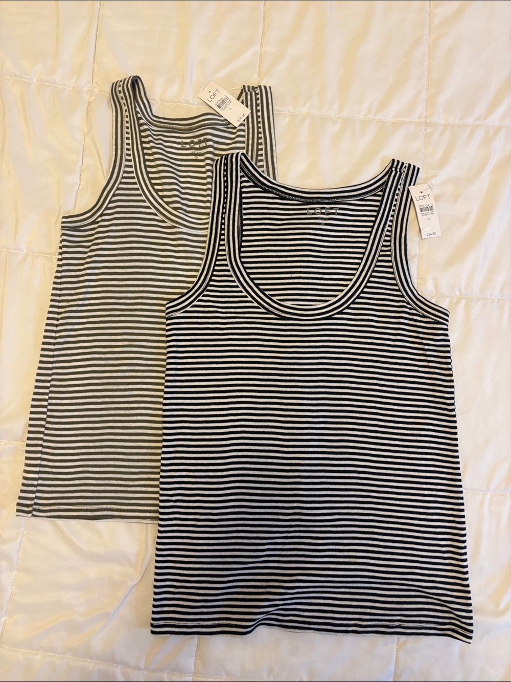 LOFT Black & White Striped Scoop Neck Tank Top